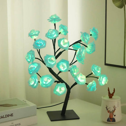 Christmas Decorative Night Light featuring a beautiful blue rose lamp with glowing petals on a stylish branch.