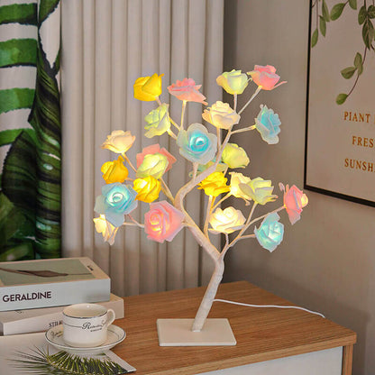 Christmas Decorative Night Light with colorful rose features and flexible branches, perfect for festive decor.