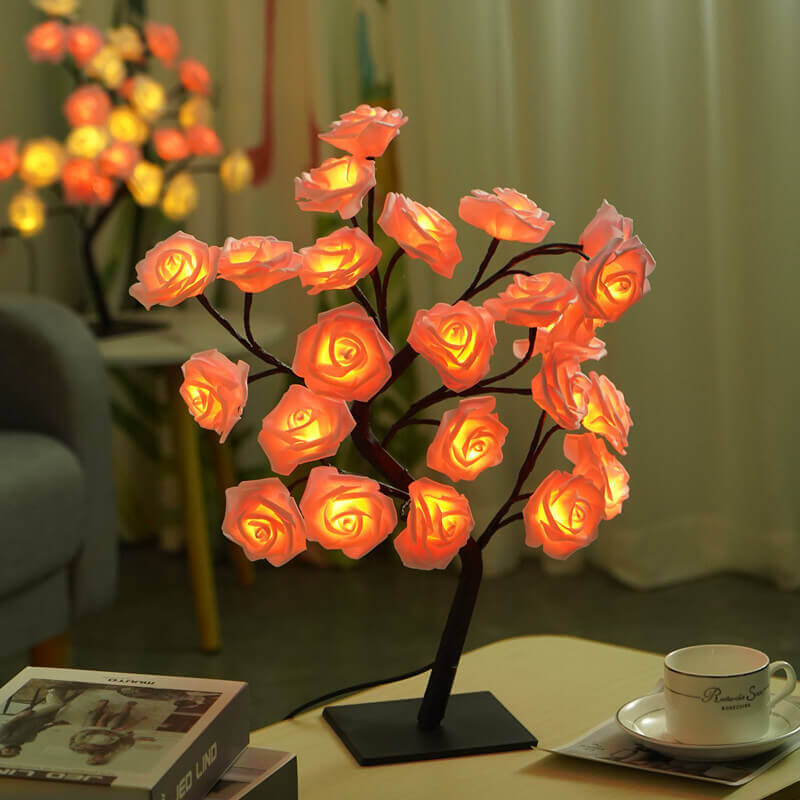 Christmas Decorative Night Light featuring a charming 3D pink rose lamp with glowing LED flowers.