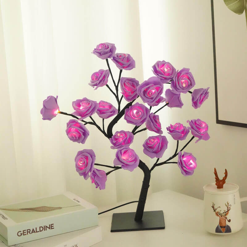 Christmas Decorative Night Light with pink rose design on a branch, ideal for festive décor and energy-efficient lighting.