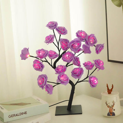 Christmas Decorative Night Light with pink rose design on a branch, ideal for festive décor and energy-efficient lighting.