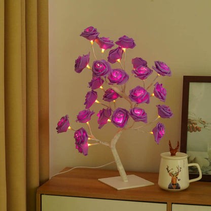 Christmas Decorative Night Light featuring a charming tree of pink LED roses illuminating the space.