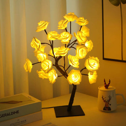 Christmas Decorative Night Light featuring a charming 3D rose lamp with soft yellow glow, perfect for festive decor.