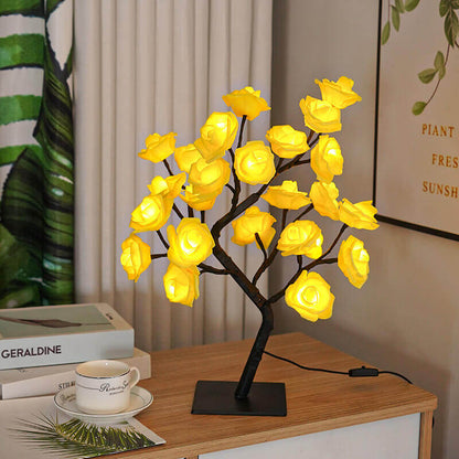 Christmas Decorative Night Light with yellow rose lights illuminating a cozy room setting.